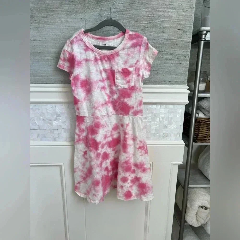 Gap kids girls large pink white tie dye tie dye dress short sleeve